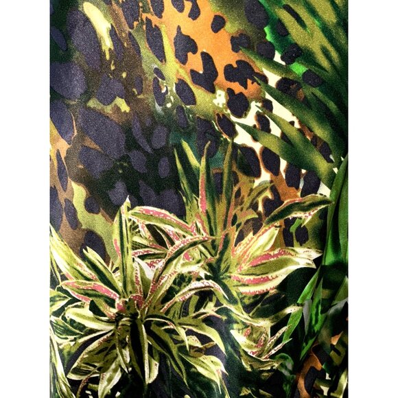 Cache Size Medium Green Jungle Print Silk Halter Dress Tropical Chic Resort Core - Picture 7 of 15